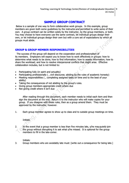 Sample Group Contract Printable pdf