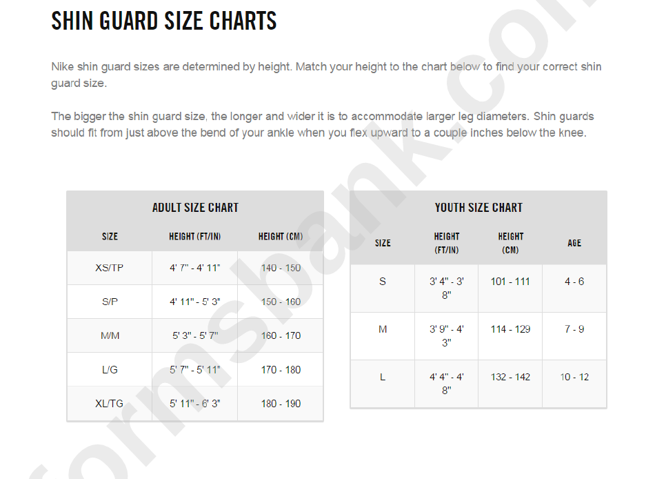 Nike Shin Guard Size Chart