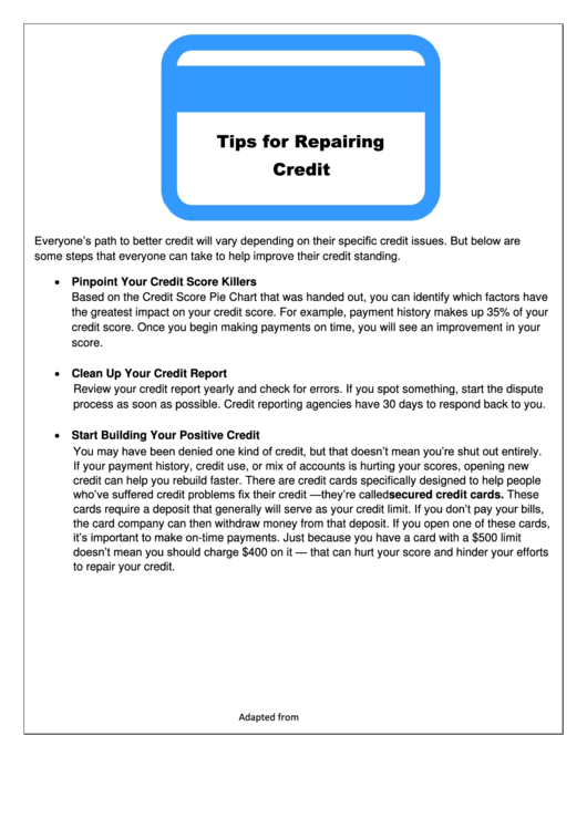 Tips For Repairing Credit Printable pdf