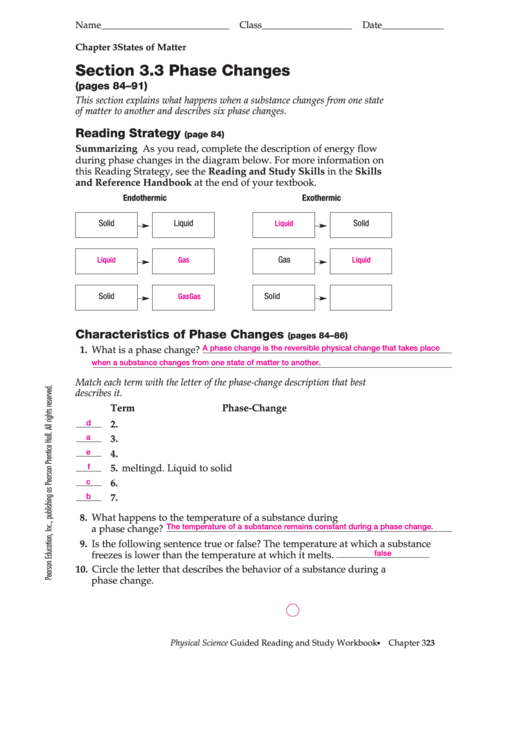 Phase Changes Worksheets Printable pdf