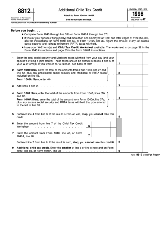 Form 8812, Additional Child Tax Credit Printable pdf