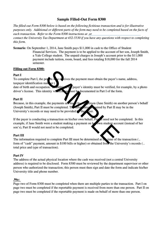 Sample Filled-Out Form 8300 printable pdf download