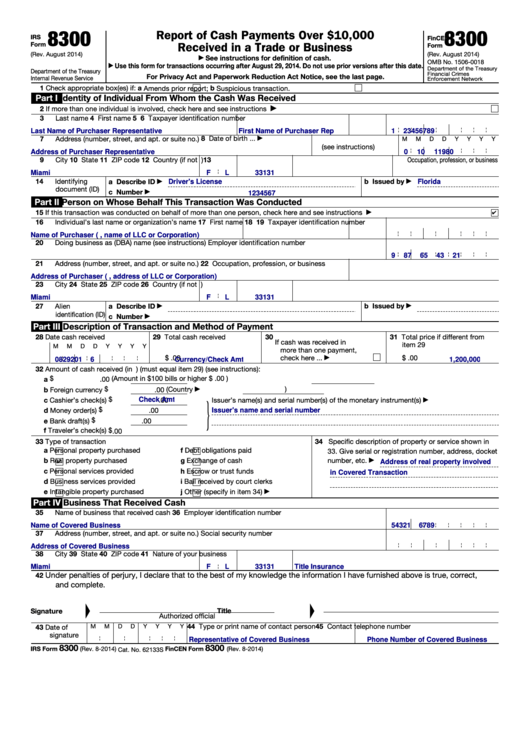 Fillable Form 8300 Fincen printable pdf download