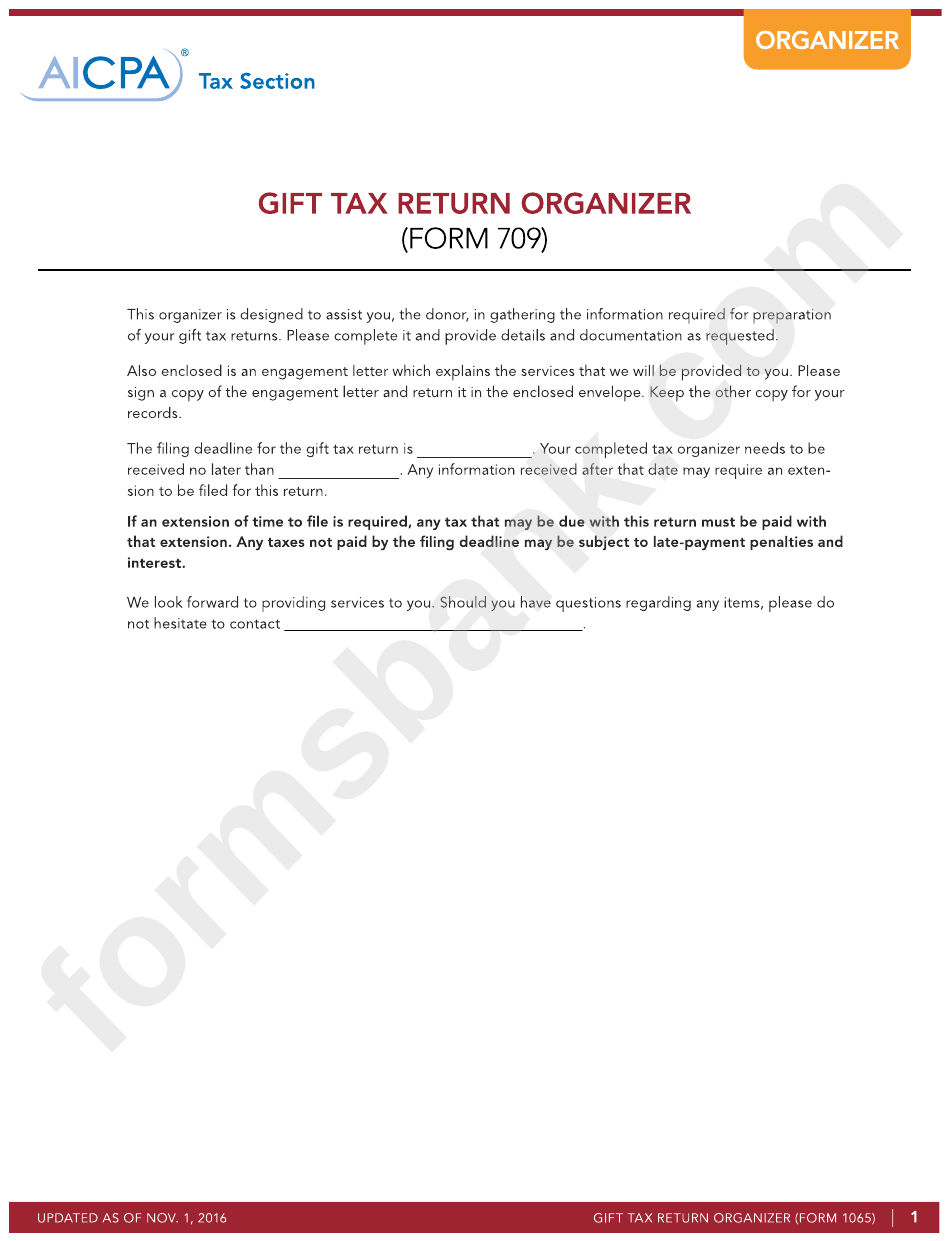 Form 709 - Gift Tax Return Organizer