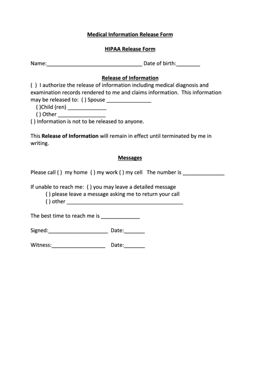 Hipaa Medical Release Form - Eye Center South Printable pdf