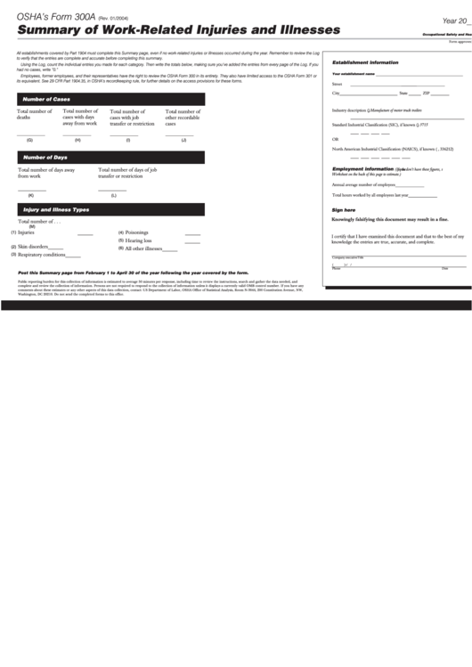 Fillable Osha Form 300 And Related Pages. - Stonetrust Printable pdf