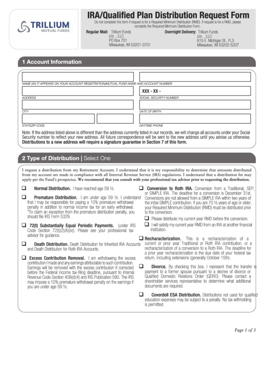 Ira/qualified Plan Distribution Request Form Printable pdf