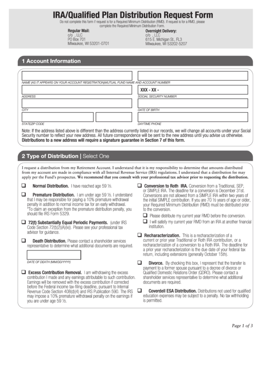 Ira Distribution Request Form - Greenspring Fund Printable pdf