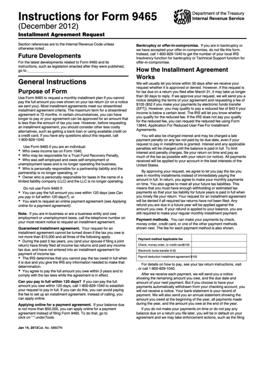 Instructions For Form 9465 (Rev. December 2012) Printable pdf