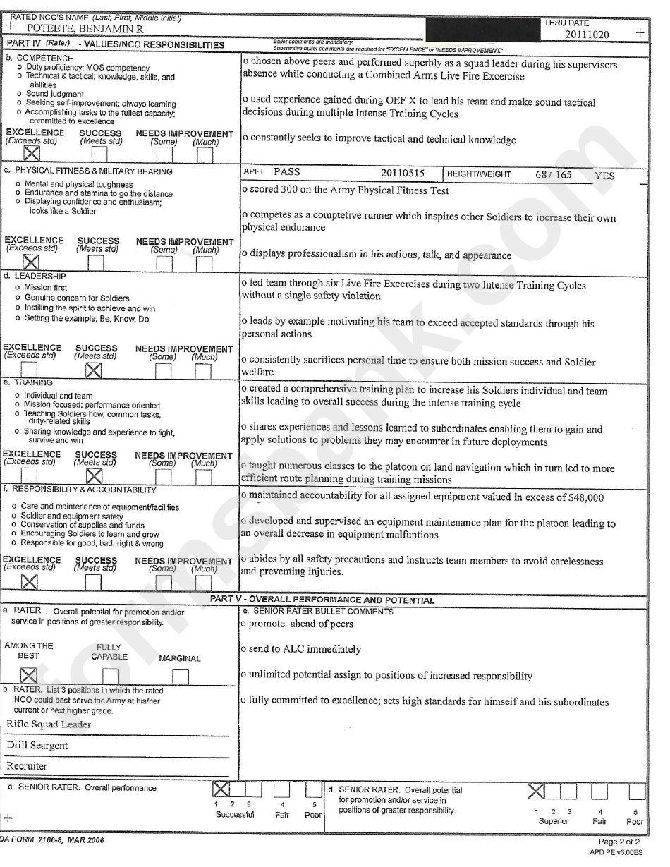 Non-Commisioned Officer Evaluation 2 - Ben Poteete For Senate