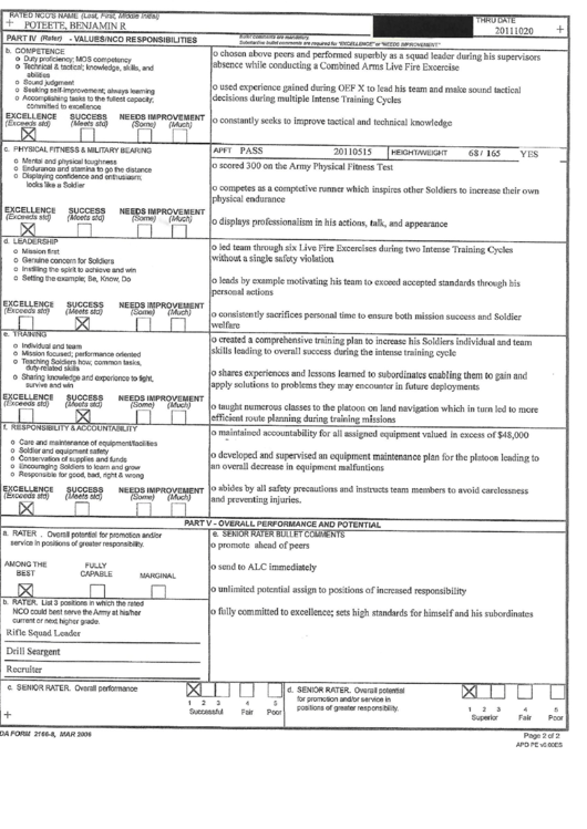 Non-Commisioned Officer Evaluation 2 - Ben Poteete For Senate Printable pdf