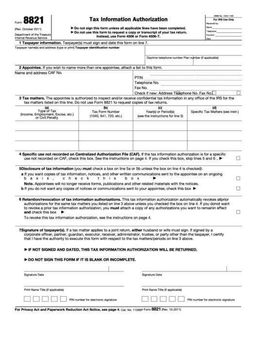 Fillable Form 8821 - South Dakota Housing Development Authority Printable pdf