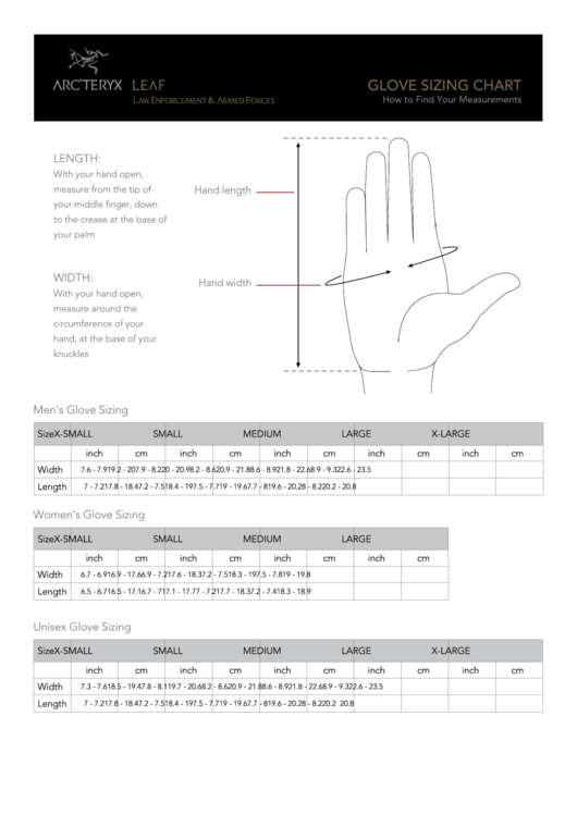 Arcteryx Leaf Glove Sizing Chart Printable pdf