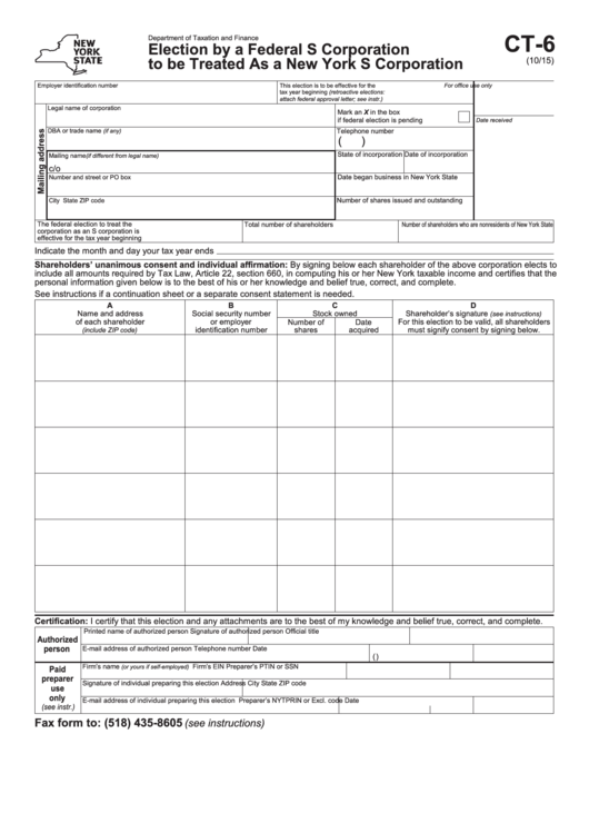 Fillable Form Ct 6 Department Of Taxation And Finance New York 