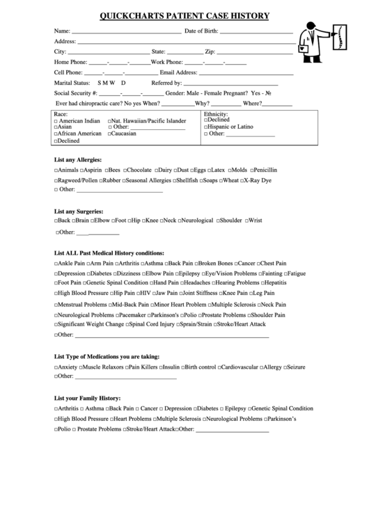 Quickcharts Patient Case History Template Printable pdf