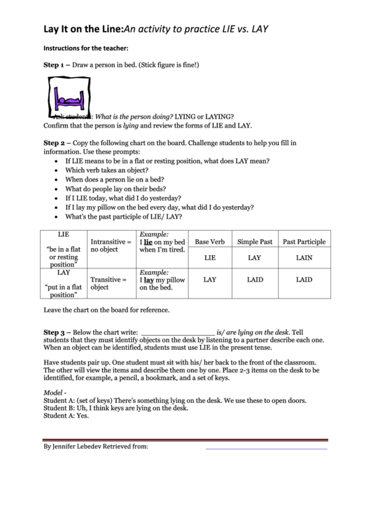 An Activity To Practice Lie Vs Lay Lesson Plan Template Printable Pdf Download