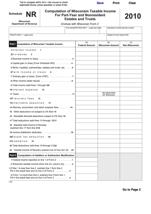 Fillable Fill-In Form - Wisconsin Department Of Revenue Printable pdf