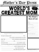 Worlds Greatest Mom Newspaper Template