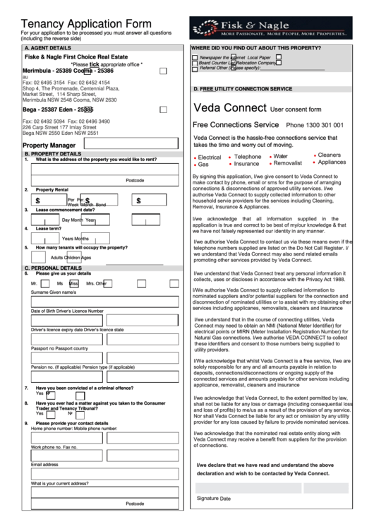 Tenancy Application Form - Fisk & Nagle Printable pdf