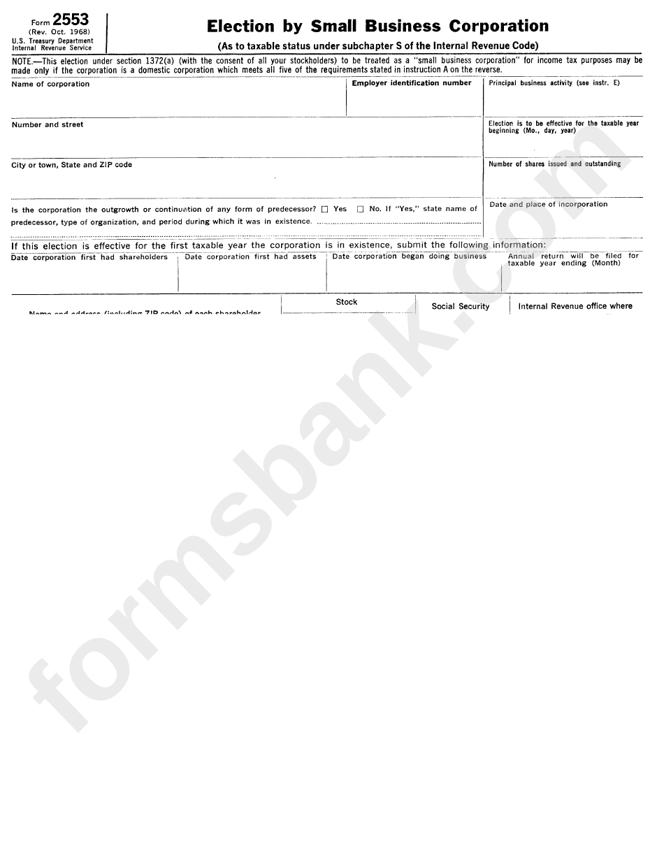 Form 2553 - Election By Small Business Corporation