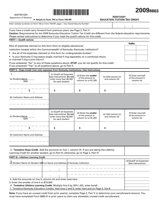 Fillable Kentucky Education Tuition Tax Credit Printable pdf