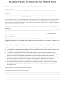 Fillable Durable Power Of Attorney For Health Care Printable pdf