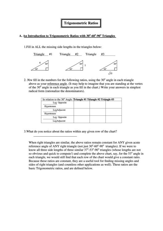 Trigonometric Ratios - Murphymath Printable pdf