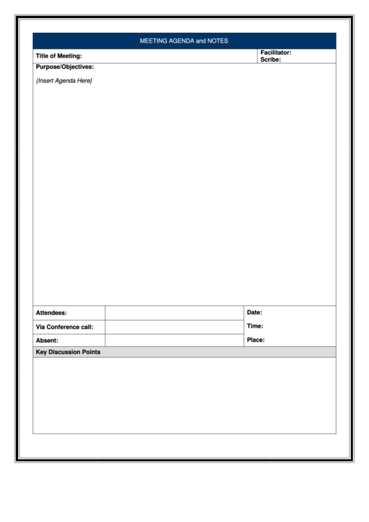 Meeting Agenda Template And Notes Printable pdf