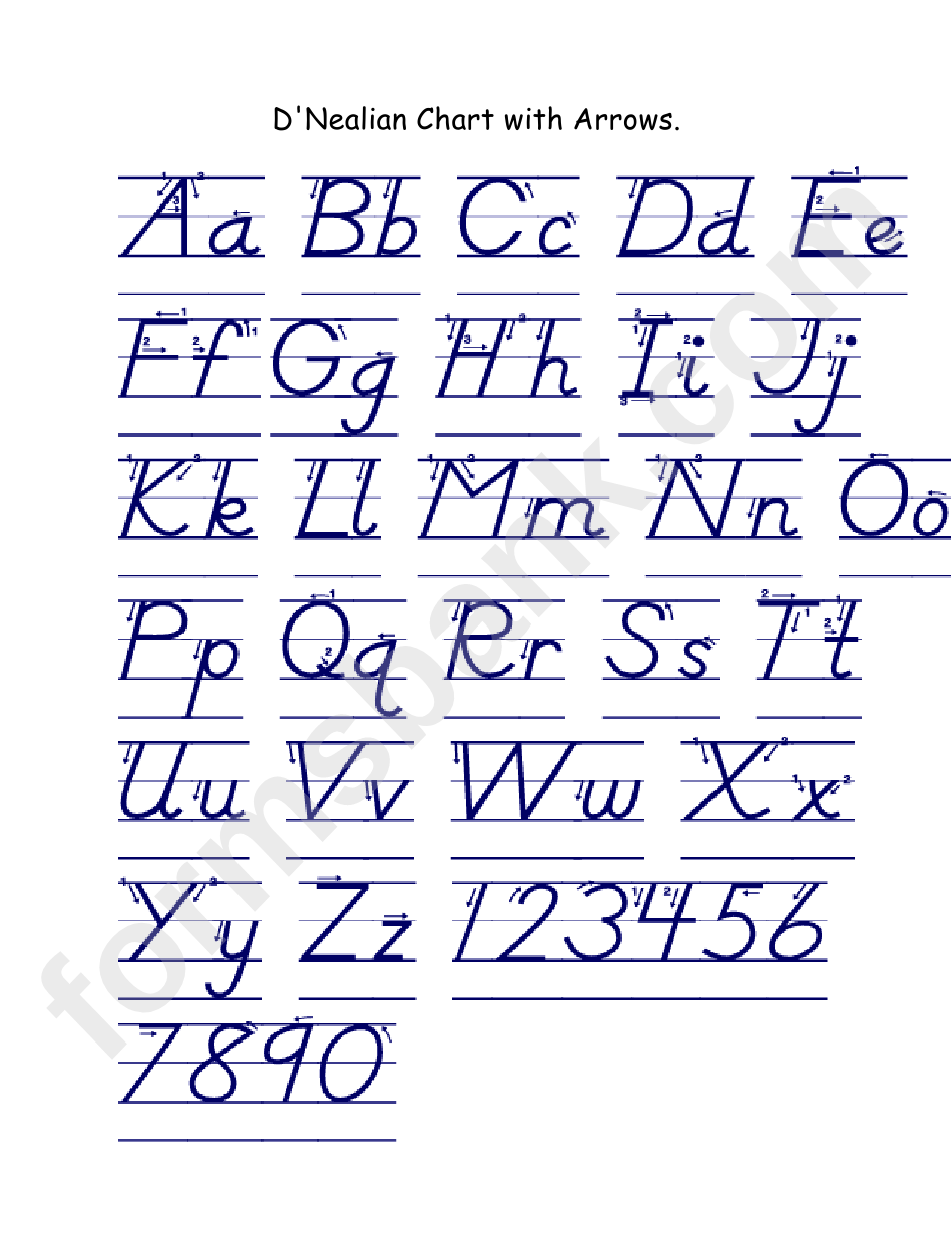 D'Nealian Chart With Arrows. Alphabet. printable pdf download