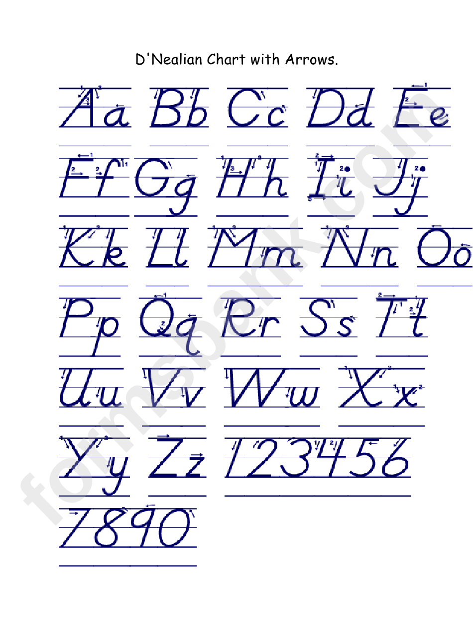 D Nealian Chart With Arrows Alphabet Printable Pdf Download