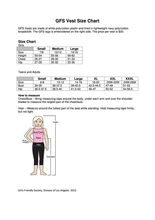 Gfs Vest Size Chart Printable pdf