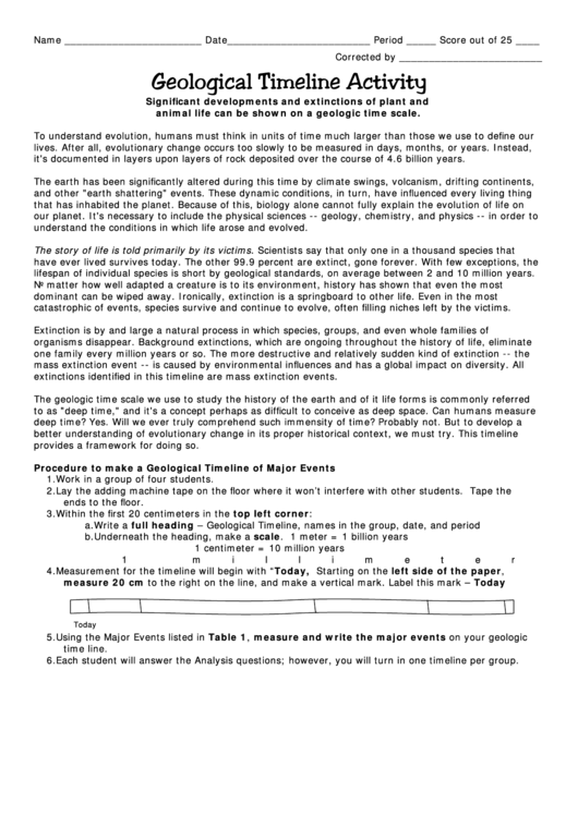 Geological Timeline Activity Printable pdf
