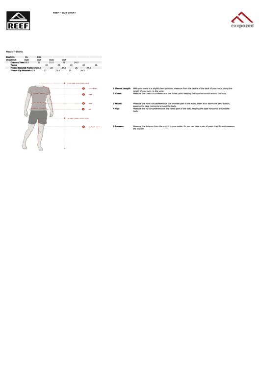 Reef Clothing Size Chart Printable pdf