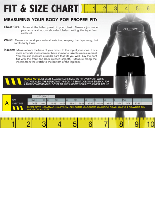 Fit & Size Chart Printable pdf