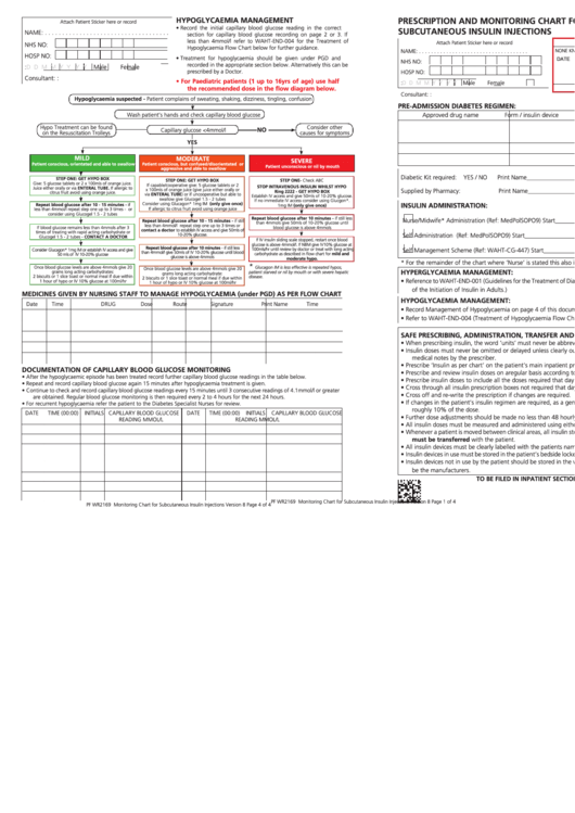 Prescription And Monitoring Chart For Subcutaneous Insulin Injections Printable pdf