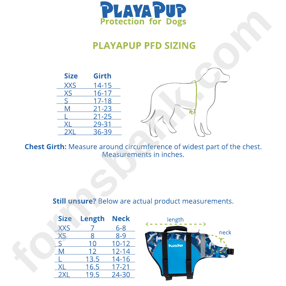 Playapup Life Jacket Size Chart