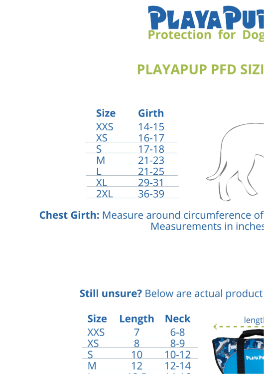 Playapup Life Jacket Size Chart Printable pdf