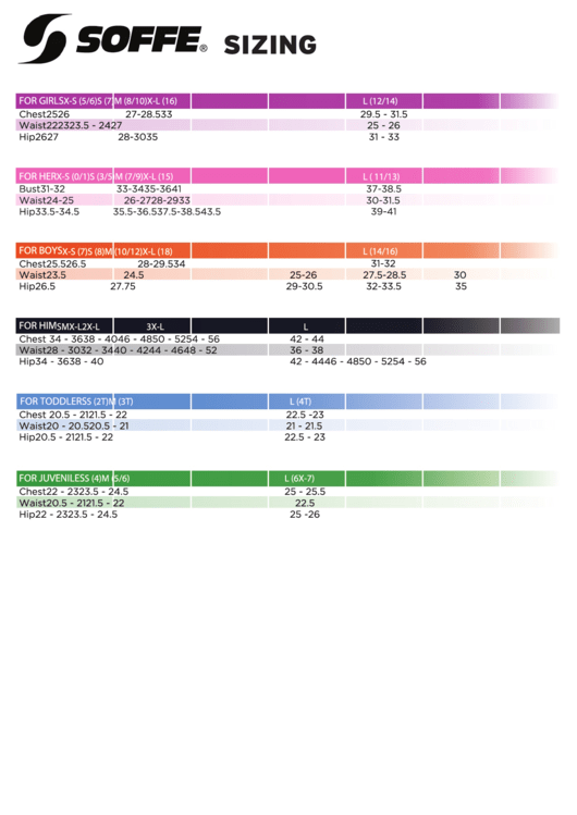 Soffe Clothing Size Chart Printable pdf