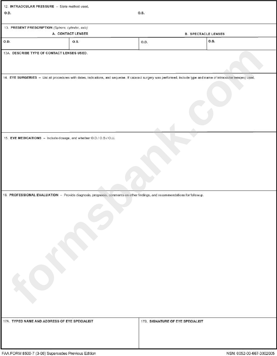 Faa Form 8500-7 - Report Of Eye Evaluation