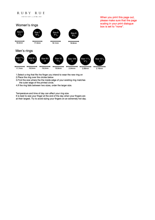 Ruby Rue Ring Size Chart Printable pdf
