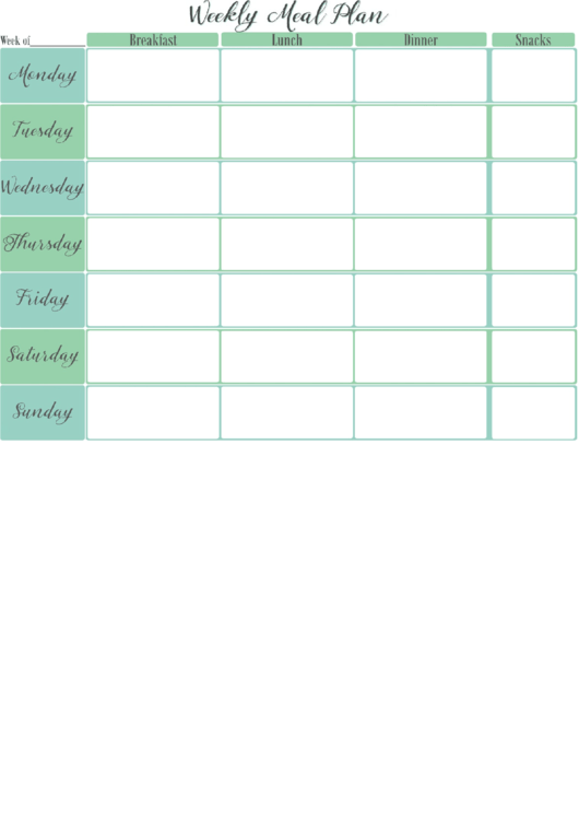 Weekly Meal Plan Sheet Printable pdf