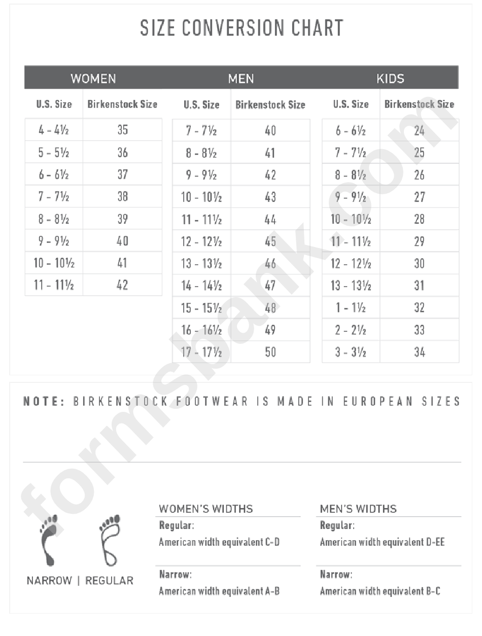Birkenstock Footmwear Size Conversion Chart