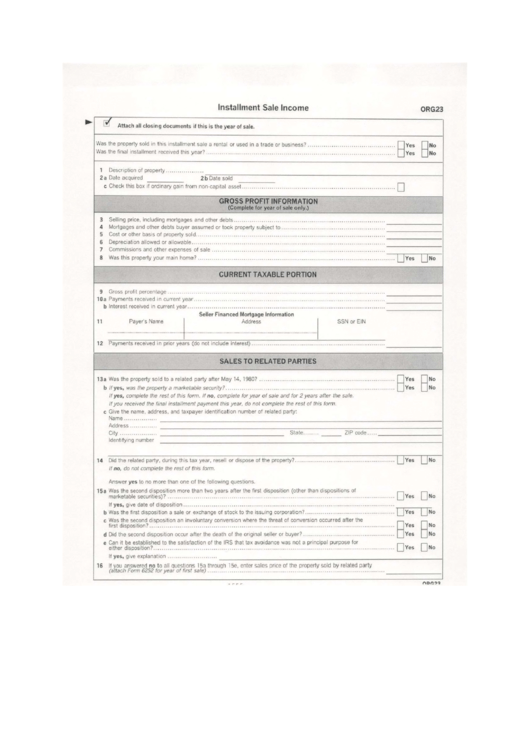 Installment Sale Income 0r623 - Darnall Tax Services Printable pdf