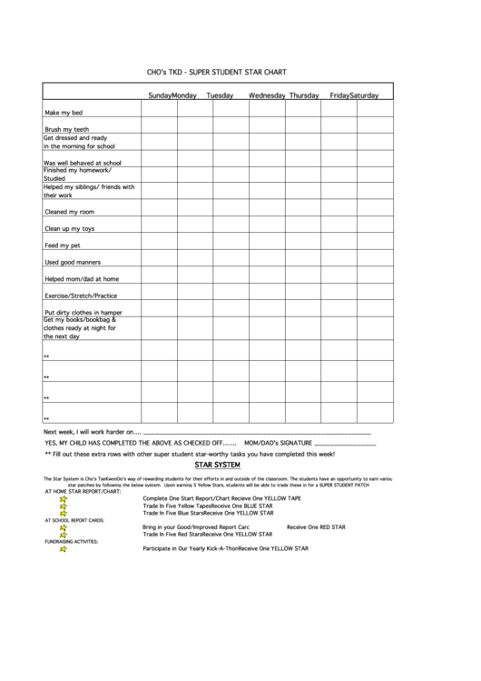Super Student Star Chart Template Printable pdf