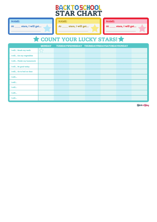 Back To School Chore Star Chart Printable pdf