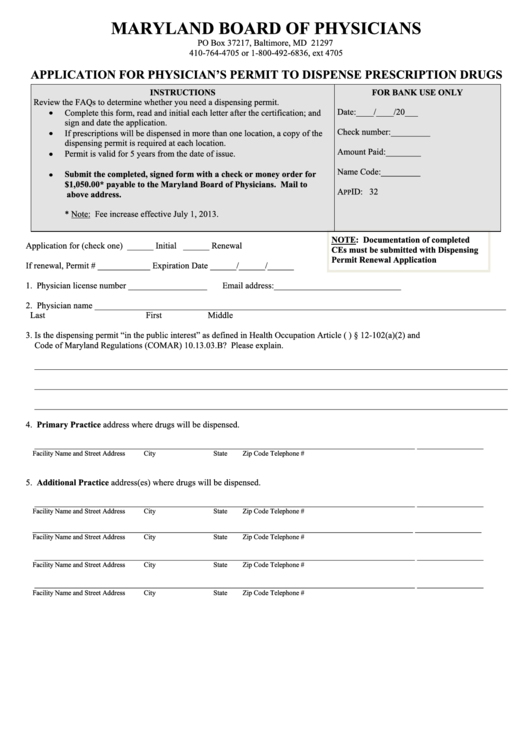 Fillable Application - Maryland Board Of Physicians Printable pdf