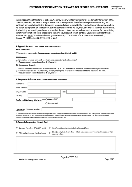 Freedom Of Information / Privacy Act Record Request Form - Opm