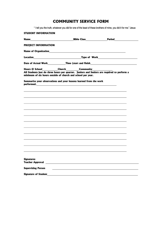 Community Service Form Printable pdf