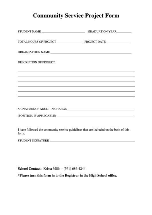Community Service Project Form Printable pdf