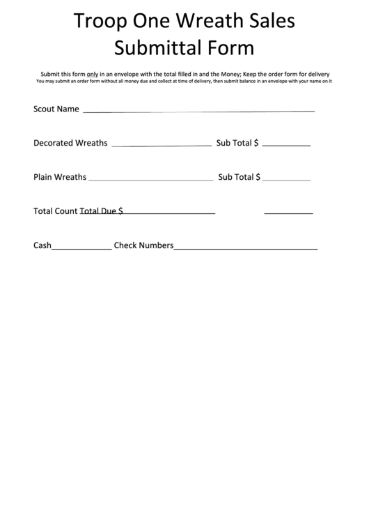 Wreath Order Submittal Form - Boy Scouts Troop 1 - Milford, Ct Printable pdf